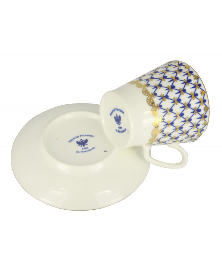 LOMONOSOV IMPERIAL PORCELAIN ESPRESSO COFFEE CUP AND SAUCER COBALT